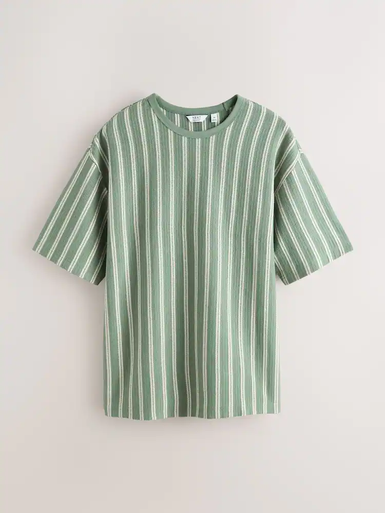 Men's T-Shirt Green and Cream Vertical Stripe — gallery image
